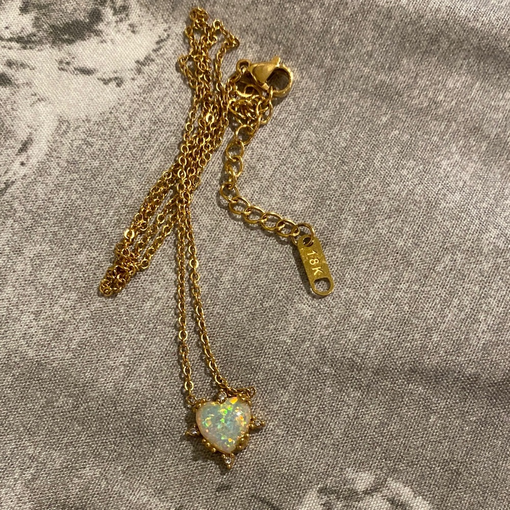Gold Heart Necklace with Opal Centerpiece